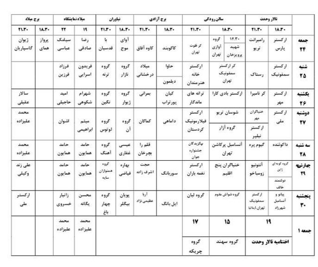 تغییرات در برنامه های جشنواره موسیقی فجر+ جدول برنامه ها