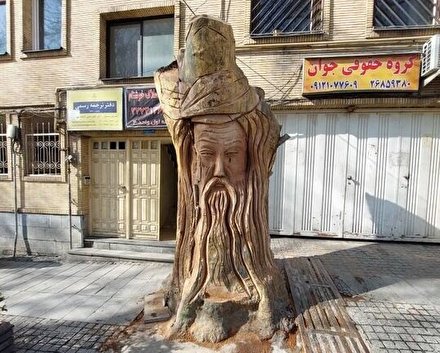 تبدیل بقایای چنار ۳۵۰ ساله در باغ‌فردوس به مجسمه مولانا